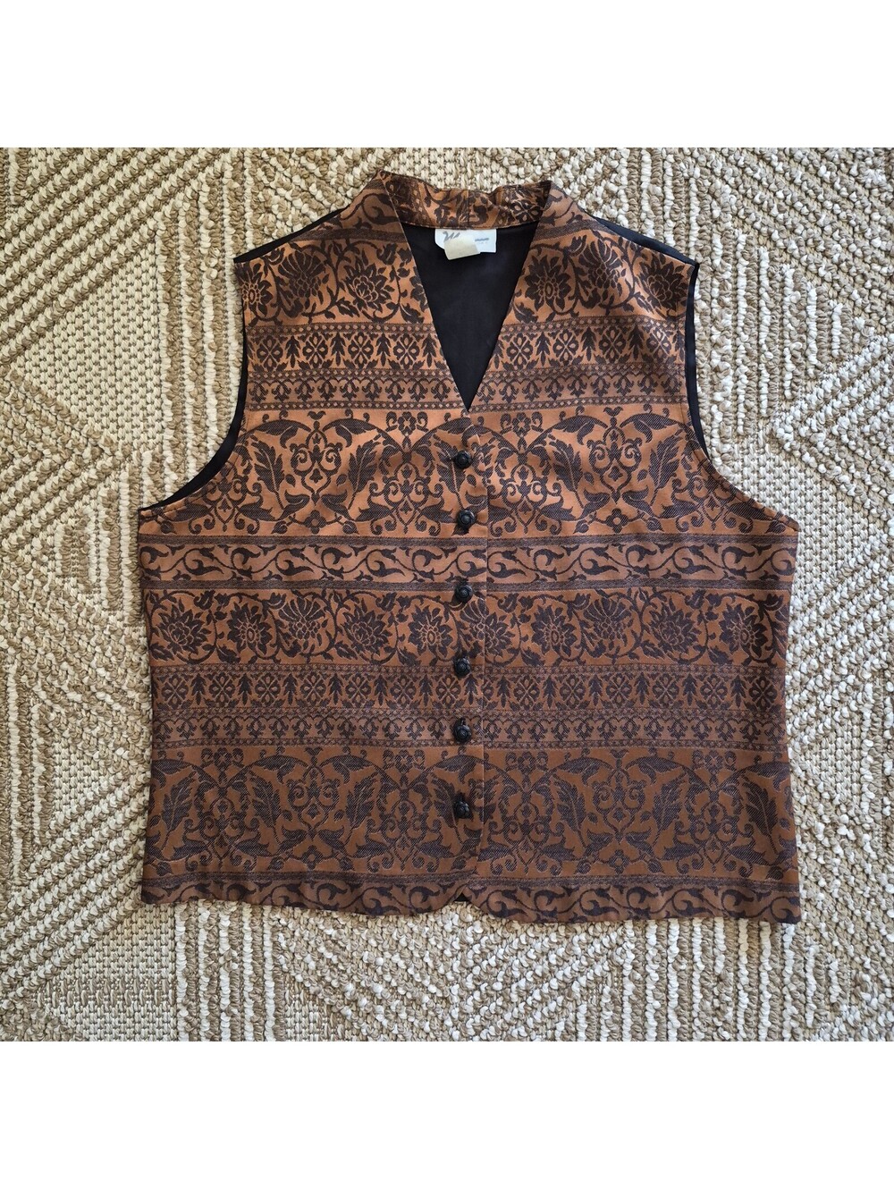VTG 90's Vest Black Gold Floral Brocade Whimsigoth Gothic Boho L